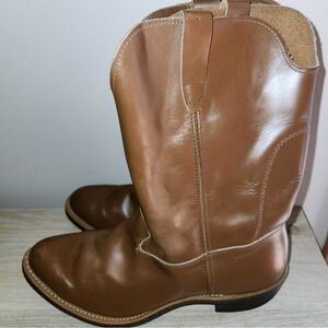 Walker Leather Western Cowboy Boots Pull On‎ Round Toe Brown Riding Workwear